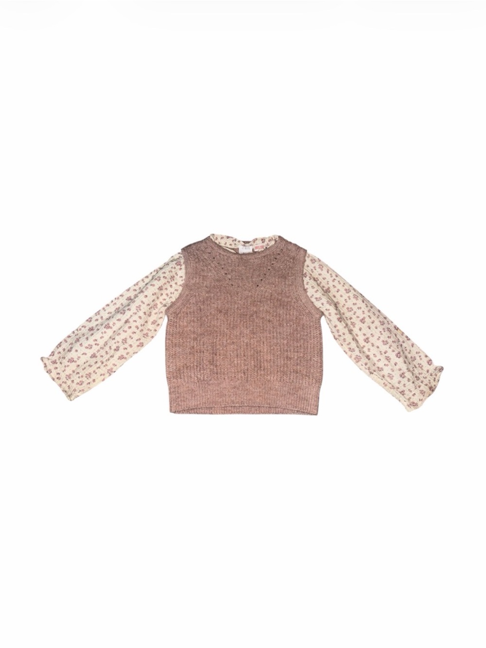 Zara Kids Floral Sleeve Pink Knit Vest Top
